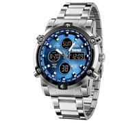 SKMEI Mens Wrist Watch, Waterproof Military Analog Digital Watches with LED Multi Time Chronograph, Stainless Steel Business Watches for Men, 1389-Blue, 2.28*1.89*0.63 inches, Sports