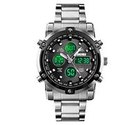SKMEI Mens Wrist Watch, Waterproof Military Analog Digital Watches with LED Multi Time Chronograph, Stainless Steel Business Watches for Men, 1389-SILVER BLACK, 2.28*1.89*0.63 inches, Sports