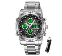 SKMEI Mens Wrist Watch, Waterproof Military Analog Digital Watches with LED Multi Time Chronograph, Stainless Steel Business Watches for Men, 2556-Black, casual