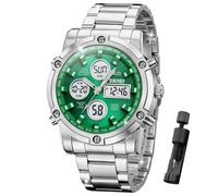 SKMEI Mens Wrist Watch, Waterproof Military Analog Digital Watches with LED Multi Time Chronograph, Stainless Steel Business Watches for Men