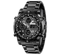 SKMEI Mens Wrist Watch, Waterproof Military Analog Digital Watches with LED Multi Time Chronograph, Stainless Steel Business Watches for Men