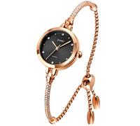 SKMEI Rose Gold Analogue Watch for Women Strap Slim Ladies Girls Small Dial Diamond Casual Fashion Watch for Girlfriends Gifts, Black, 24, Retro, Retro