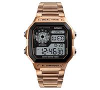 SKMEI Rose Gold Smart Mens Digital Watch Clear Large Display Stainless Steel Strap Date Alarm Stopwatch DG1335RG