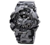 SKMEI Sport Watch with LED Screen for Men Analog-Digital Display Black Dial ABS::PU Men's PU Army Grey Camo Color Stylish Band, Water-Resistant & Scratch-Resistant-1688, Gray, Military
