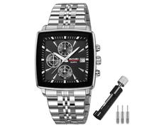 SKMEI Square Watch for Men Business Stainless Dress Fashion Waterproof Luxury Analog Simple Large Big Face Fathers Dad Gifts Gold Black Wrist Watches, G2434silverblack