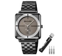 SKMEI Square Watches for Men Simple Business Stainless Dress Fashion Waterproof Analog Quartz Fathers Dad Gifts Gold Black Wrist Watch, G2413blackgrey