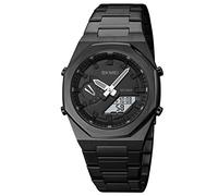SKMEI Stainless Steel Men Analog Watch Dual-Display Electronic Watch with Luminous 30M Waterproof Watch Fashion Multifunctional Sports Watch for Men- 1816, Black Black White, Classic