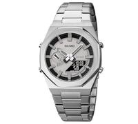 SKMEI Stainless Steel Men Analog Watch Dual-Display Electronic Watch with Luminous 30M Waterproof Watch Fashion Multifunctional Sports Watch for Men- 1816, Silver Black, Classic