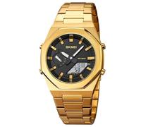 SKMEI Stainless Steel Men Analog Watch Dual-Display Electronic Watch with Luminous 30M Waterproof Watch Fashion Multifunctional Sports Watch for Men- 1816, Gold White, Classic
