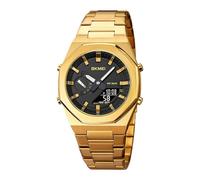 SKMEI Stainless Steel Men Analog Watch Dual-Display Electronic Watch with Luminous 30M Waterproof Watch Fashion Multifunctional Sports Watch for Men- 1816, Gold Black, Classic