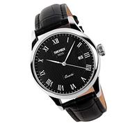 SKMEI Watch for Men Business Dress Classic Fashion Casual Black Leather Quartz Analog Waterproof Calendar Date Light Simple Wrist Watches Dad Fathers Gifts, Black strap+Silver case+Black Dial, classic