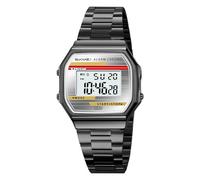 SKMEI Watches for Men,Classic Square Ultra Thin Stainless Steel Digital Womens Wrist Watch with Waterproof Luminous LED Light Dual Time Chrono Stopwatch Alarm Unisex Outdoor Sport Watch, 2514-Black