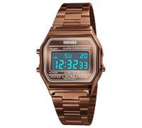 SKMEI Watches for Men,Classic Square Ultra Thin Stainless Steel Digital Womens Wrist Watch with Waterproof Luminous LED Light Dual Time Chrono Stopwatch Alarm Unisex Outdoor Sport Watch, 1123-Coffee