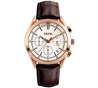SKMEI Watches for Men Leather Band Easy Read Big Face Large Casual Fashion Waterproof Dress Fathers Gifts Black Blue Wrist Watch, G9127white, classic
