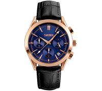 SKMEI Watches for Men Leather Band Easy Read Big Face Large Casual Fashion Waterproof Dress Fathers Gifts Black Blue Wrist Watch, G9127blue, classic