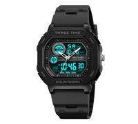 SKMEI Watches for Men,Military 5ATM Square Digital Analog Watches with 50M EL Light Chronograph Alarm 3Time Countdown TPU Strap, 2641-BlackBlack