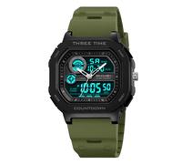 SKMEI Watches for Men,Military 5ATM Square Digital Analog Watches with 50M EL Light Chronograph Alarm 3Time Countdown TPU Strap, 2641-ArmyGreen