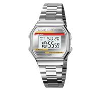 SKMEI Watches for Men,Retro Digital Stainless Steel Watch with 30M Waterproof LED Backlight Chronograph Alarm Fashion Sports Wristwatch