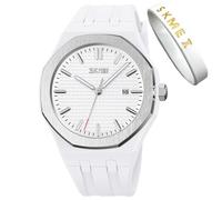 SKMEI Watches for Men Silicone Easy Read Waterproof Sport Casual Fashion Analog Quartz Luminous Fathers Gifts Black Wrist Watch, G9299white, fashion