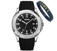 SKMEI Watches for Men Silicone Easy Read Waterproof Sport Casual Fashion Analog Quartz Luminous Fathers Gifts Black Wrist Watch, G9286black, fashion
