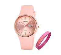 SKMEI Watches for Young Women Lady Sports Silicone Band Big Face Large Waterproof Fashion Casual Simple Quartz Analog Day Date Girls Gift White Wrist Watch, small pink, L2057