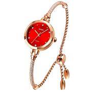 SKMEI Women Bracelet Watches, Diamond Small Fashion Luxury Thin Waterproof Analog Quartz Casual Rose Gold Wrist Watch Gifts, red, 24