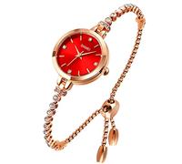 SKMEI Women Watches Bracelet Diamond Ladies Female Small Rose Gold Fashion Luxury Thin Waterproof Analog Quartz Casual Girls Wife Gifts Silver Wrist Watch, L1854red, fashion