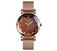 SKMEI Womens Fashion Watches, Blue Starry Sky Dial Waterproof Casual Dress Analogue Quartz Stainless Steel Ladies Wristwatch Gift