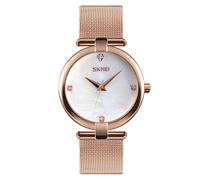 Skmei Women's Watch Rose Gold Mesh Chain Bracelet Strap Mother Of Pearl Dial