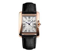(Black) Skmei Women's Watch Square Rose Gold Roman Numerals Genuine Leather Strap SK1085