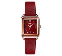 SKMEI Women's Watches for Ladies Female Square Small Slim Light White Leather Band Waterproof Fashion Casual Simple Quartz Analog Young Girls Gifts Wrist Watch, L1702 red, classic