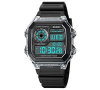SKMEI Wrist Watch for Men, Digital Sports Waterproof Watch with Dual Time Chronograph Countdown Alarm Backlight, Transparent White, 1.77**1.65*0.51inches, classic