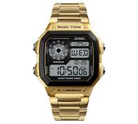 SKMEI Wrist Watch for Men, Digital Sports Waterproof Watch with Dual Time Chronograph Countdown Alarm Backlight, Gold, 1.77**1.69*0.51inches, classic