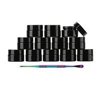 SKMZ 12PCS UV Protection 5g Small Glass Jars With Lids Reusable 5ml Black Food Glass Bottle Mini Airtight Container for Oil Salve leaf Storage 1 Wax Carving Tools (A 5g)