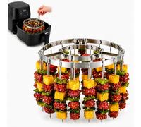 SKNC 304 Air Fryer Kebab Skewer Rack with 24 Skewers and Clamp,360° Hot Air Circulation,Airfryer Accessories Compatible with Ninja Cosori Philips, Other Air Fryer Oven or Steamer,Round