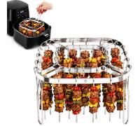 SKNC 304 Air Fryer Kebab Skewer Rack with 28 Skewers and Clamp,360° Hot Air Circulation,Airfryer Accessories Compatible with Ninja Cosori Philips, Other Air Fryer Oven or Steamer,Square