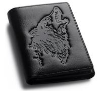 skneephate Men's Trifold Wallet,Wolf Wallets For Men Leather,Rfid Blocking,Gifts For Him Husband, black, Retro