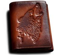 skneephate Men's Trifold Wallet,Wolf Wallets For Men Leather,Rfid Blocking,Gifts For Him Husband, brown, Retro