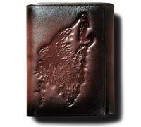 skneephate Men's Trifold Wallet,Wolf Wallets For Men Leather,Rfid Blocking,Gifts For Him Husband, coffee, Retro