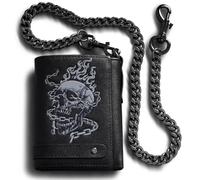 skneephate Men's Wallet With Chain Skull Trifold Wallets For Men, Soft Leather Wallet Chains Rfid Blocking Cool Mens Gift Idea, black, Vintage Biker