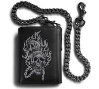skneephate Men's Wallet With Chain Skull Trifold Wallets For Men, Soft Leather Wallet Chains Rfid Blocking Cool Mens Gift Idea, 1-black, Vintage Biker