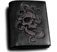 skneephate Skull Wallets For Men,Cool Mens Wallet Leather,Vertical Bifold RFID Blocking Wallets,Gifts for Him Husband and Boyfriend Gift, Black, Retro
