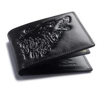 skneephate Wolf Large Wallets for Men Genuine Leather Bifold Extra Capacity Rfid Blocking Gifts for Him Husband, black, Retro