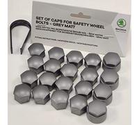 Skoda Genuine Alloy Wheel Bolt Nut Caps Covers 17mm Bolt Caps Audi (Grey Matt + Tool)