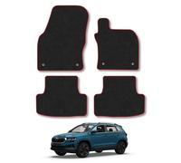 Skoda Karoq (2017+) Car Mats Accessories Tailored Fit Carpet Floor Mats non Slip Red Trim Full Coverage Compatible Accessory Front Rear Set Anti Slip Granulated Backing Hand-Finished
