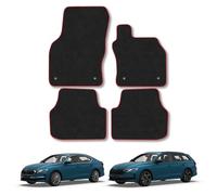 Skoda Octavia (2020+) [Non-Hybrid] Car Mats Accessories Tailored Fit Carpet Floor Mats Non Slip Red Trim Accessory Compatible Front Rear Set Anti Slip Backing Custom Fit Full Coverage Clips