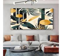 SKOEUI Abstract Palm Leaves Framed Canvas Wall Art Dark Green Modern Abstract Painting for Living Room, Bedroom Wall Decor - Ready to Hang Artwork for Home & Office 50x100 cm