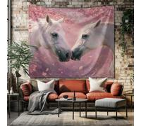 SKOEUI Aesthetic Animal Horse Tapestry for Bedroom Japanese Cherry Blossom Wall Hanging for Living Room Decor Pink Wall Art Dorm Room Decorations, 150x130 cm