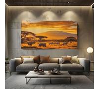 SKOEUI African Savanna Elephant Unframed Canvas Wall Art Gold Modern Abstract Painting for Living Room, Bedroom Wall Decor - Great Gift Idea for Special Occasions 50x100 cm