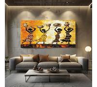 SKOEUI African Tribal Woman Framed Canvas Wall Art Yellow Modern Abstract Painting for Living Room, Bedroom Wall Decor - Ready to Hang Artwork for Home & Office 50x100 cm